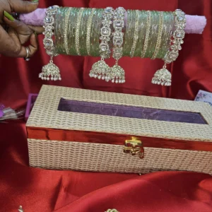 Mint Green Designer Bangle Set with Jhumka Latkan & Stone Kangan