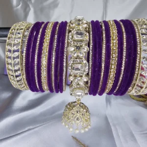 Royal Purple Velvet Bangle Set with Jhumka Latkan & Stone Kangan