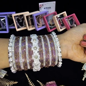 Lavender Mauve Designer Bangle Set with Floral Stone Kangan