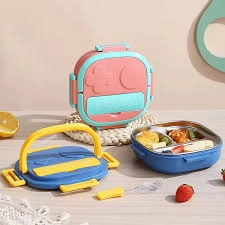 TDEMEI Kids Lunch Box with Compartments | Blue & Yellow School Lunch Box